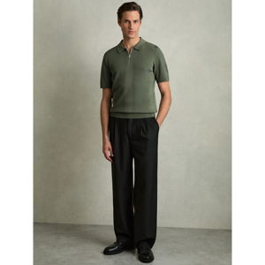 REISS BART Half Zip Textured Knit Polo Shirt